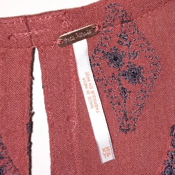 FREE PEOPLE Flowy Boho Tunic Dress Cottage Embroidered Burnt Orange Blu Roomy XS - Picture 4 of 11
